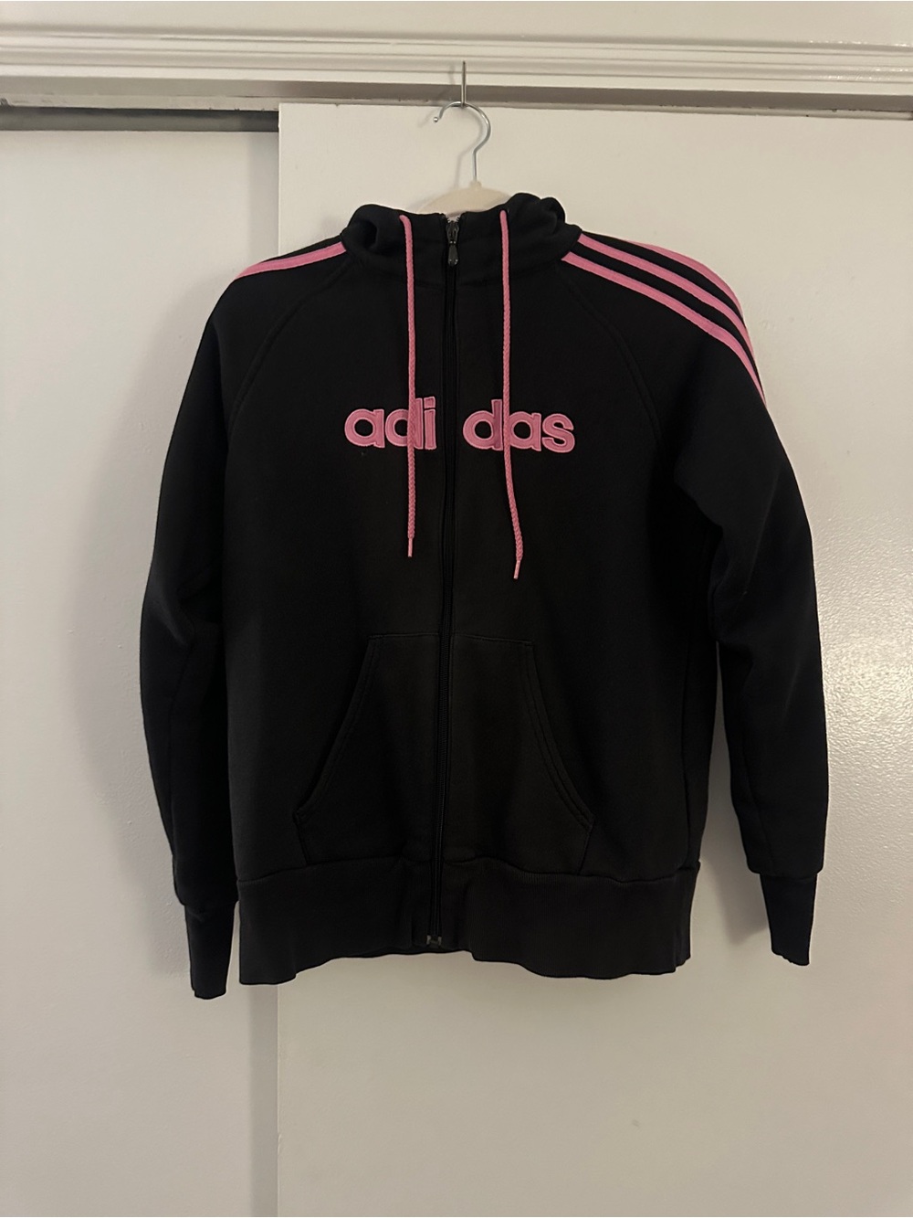 adidas Black & Pink Full-Zip Hooded Zip-up
